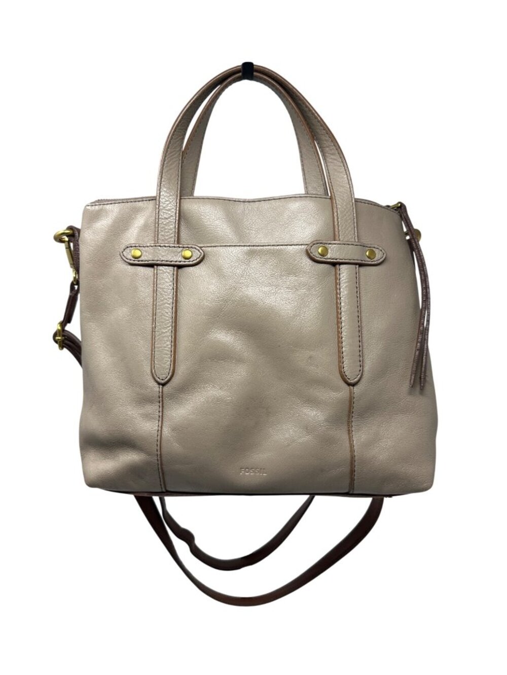 Fossil Felicity Leather Tote Bag With Detachable Strap & Brass Hardware